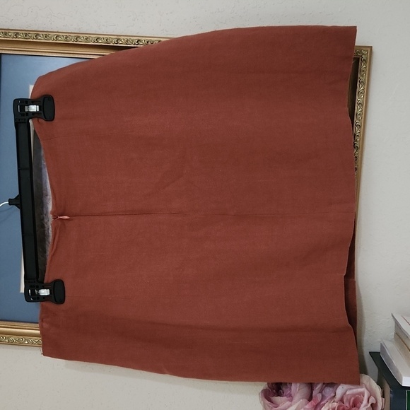 100% Linen Embroidered Floral Skirt  Rust Color Concert Coachella Sexy Large - Picture 8 of 10